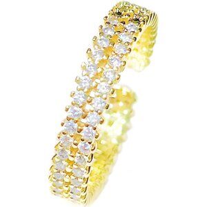 Adjustable 18k Gold Plated CZ Leaf Open Dainty Cubic Ring for Women Teen Girls